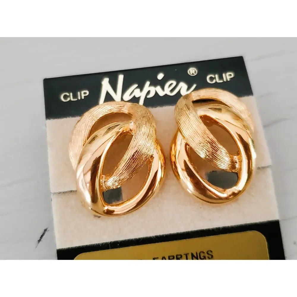 Vintage Lot of Gold Tone Napier Designer Clip On Earrings
